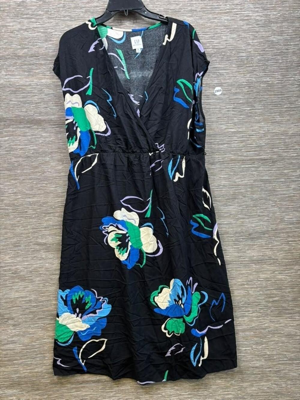 Gap Maternity Wrap Dress Womens XL Black Floral Empire Waist Rayon Knee Length